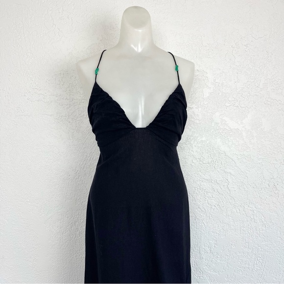 Zara Strappy Linen Blend Midi DressGreen Bead Detail - Picture 6 of 10